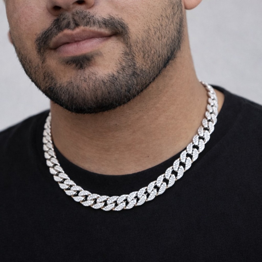 NEW Invicta Elements Men's Iced out‎ Cuban Chain Necklace, Silver #0548